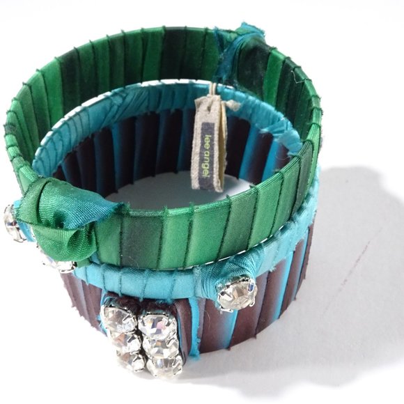 Lee Angel Green Blue Brown Wrapped Crystal Bangle Set of 3 NWT 450 - Picture 9 of 9